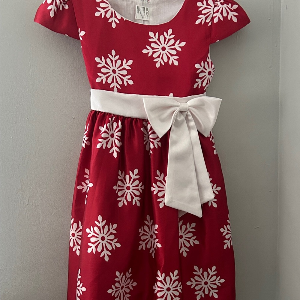 Red Snowflake Kids Dress with White Bow